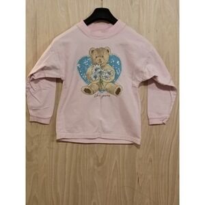 Vintage 1980s Crew Neck Teddy Bear Graphic Pink Sweatshirt For Girls Size M.‎